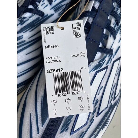 Adidas Adizero Football Cleats White Navy Blue Shoes GZ6912 Men's Sz 14 NEW - Picture 3 of 11